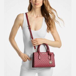 New Michael Kors Sheila Small Signature Logo Satchel Cherry Multi
